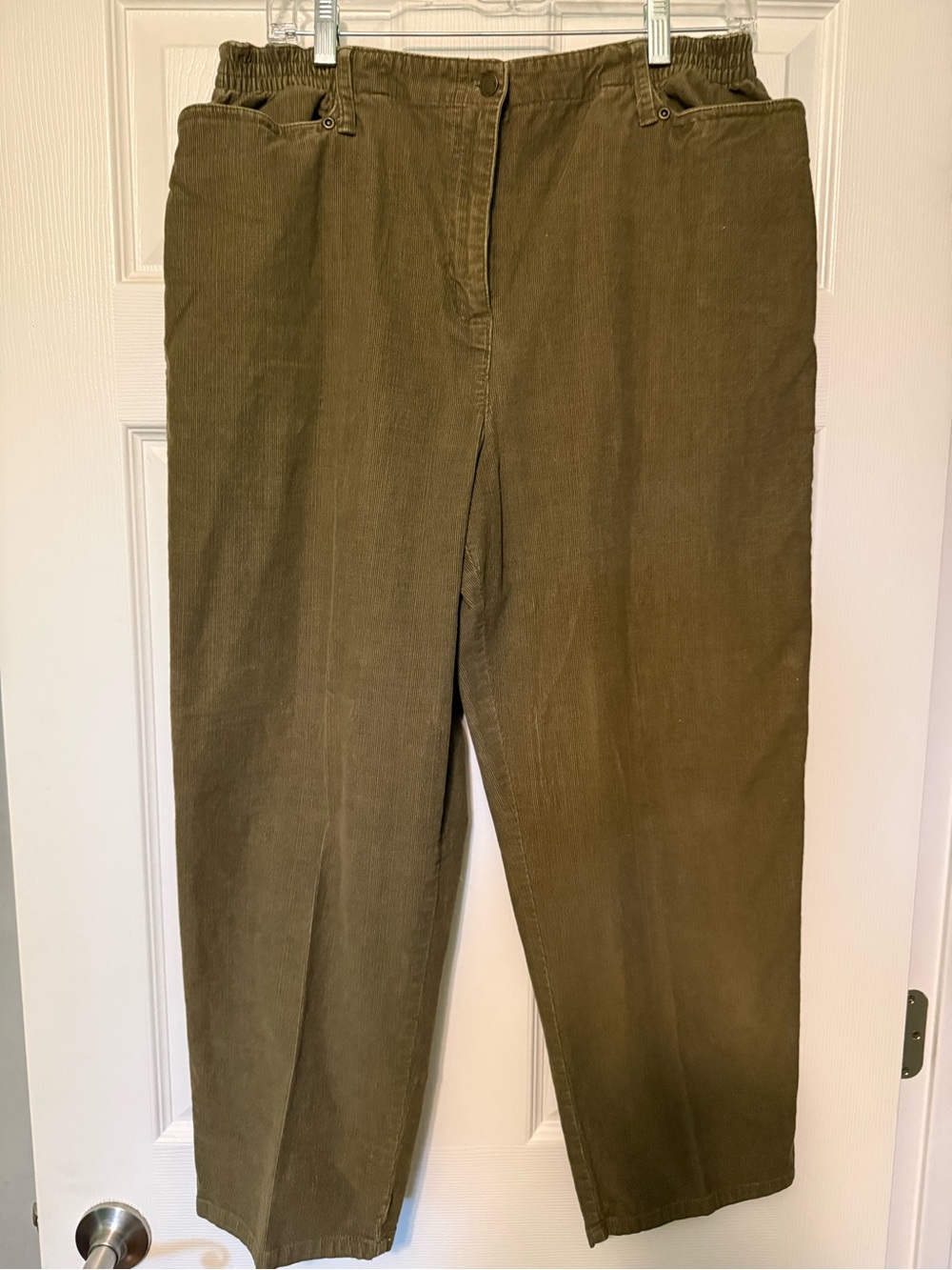 Karen Scott Olive Corduroy Relaxed-Fit Pants